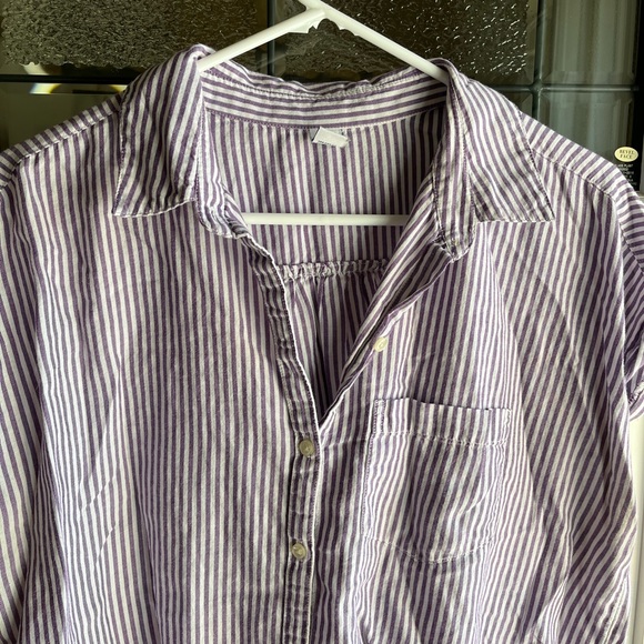 OLD NAVY purple & white striped tie up front blouse - Picture 2 of 5